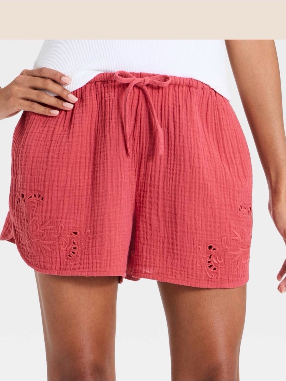 Universal Thread Cotton Gauze Drawstring Shorts in Coral Rose